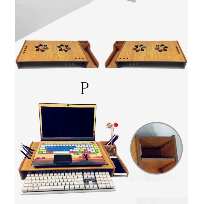 Bàn kê màn hình máy tính Monitor, Laptop đa năng bằng gỗ ghép tiện dung có khe tản nhiệt cao cấp