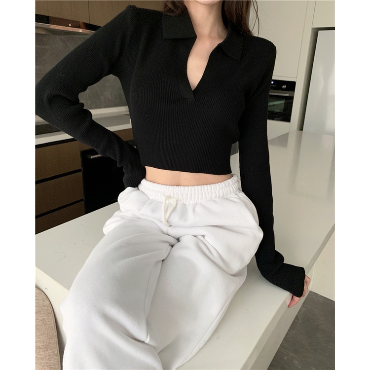 Porozi  Áo croptop  tay dài phong cách Hàn Quốc thời trang cho nữ