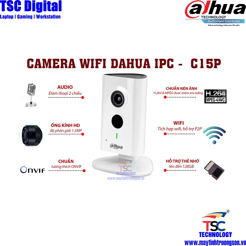 Camera IP Wifi 1.3MP DAHUA IPC-C15P 1.3Megapixel | Chính Hãng Dahua DSS