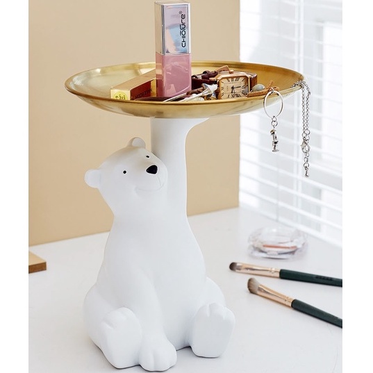 Gấu trắng đỡ khay để đồ cao cấp decor nhà cửa