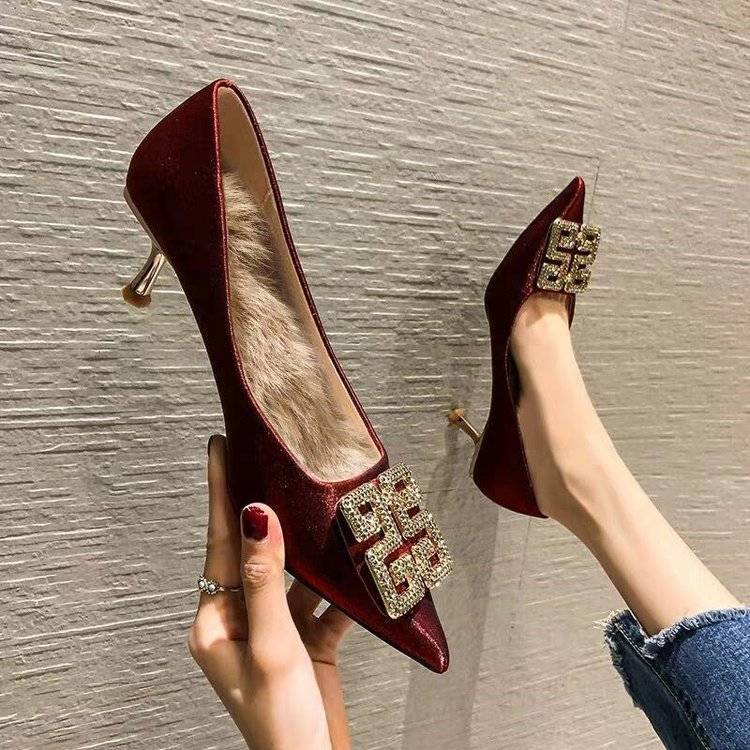 CHANEL Giày Cao Gót Nữ Phối Lông Thời Trang (2-28 Ngày)