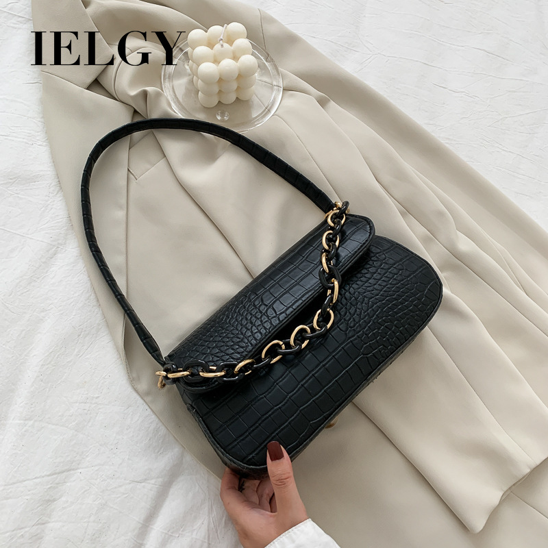 Túi IELGY đeo dưới cánh tay hình chữ nhật cỡ nhỏ phối dây xích phong cách cổ điển thời trang cho nữ