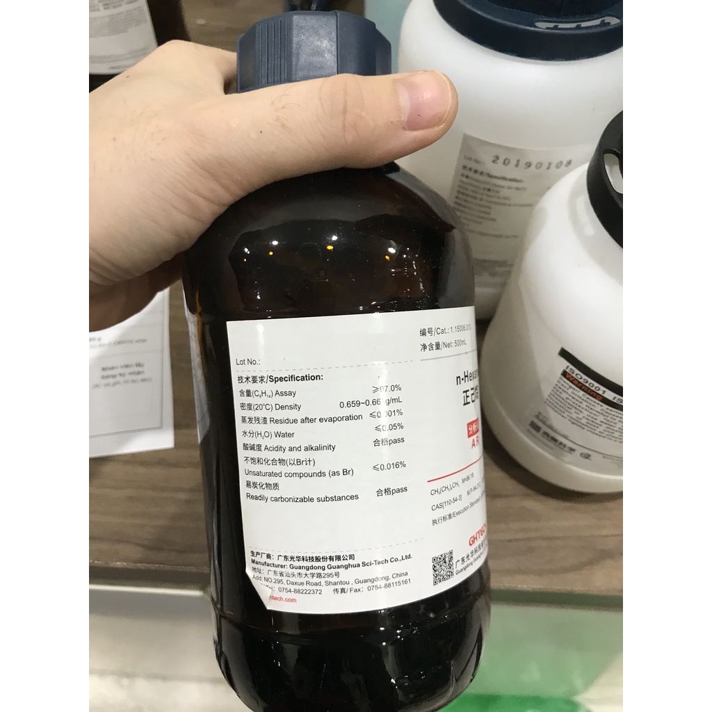 Hoá chất n- Hexane 96% Xilong CAS 110-54-3 C6H14 chai 500ml