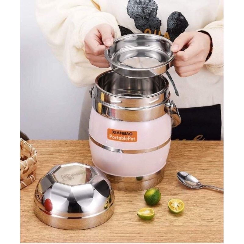 Cặp lồng cơm phình nắp bát 3 ngăn inox 304(1,6l và 2,2l)