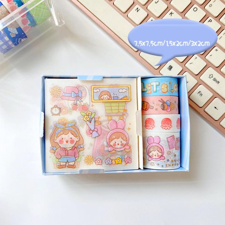 Sticker trang trí sổ SOLANO set sticker và băng dính sticker trang trí sổ họa tiết hoạt hình vui nhộn SS-001413