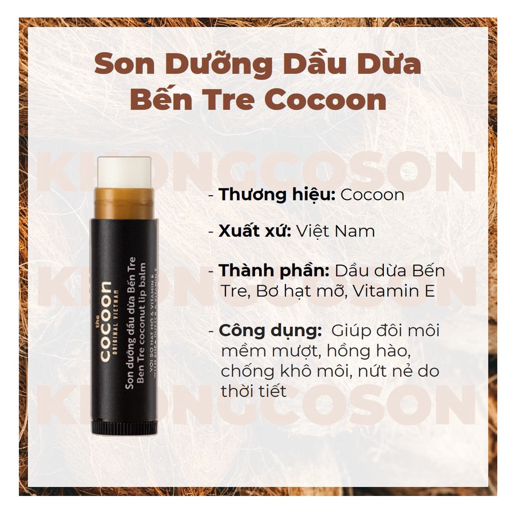 Son dưỡng môi dầu dừa Cocoon tinh chất dầu dừa Bến Tre 5g NPP Shoptido