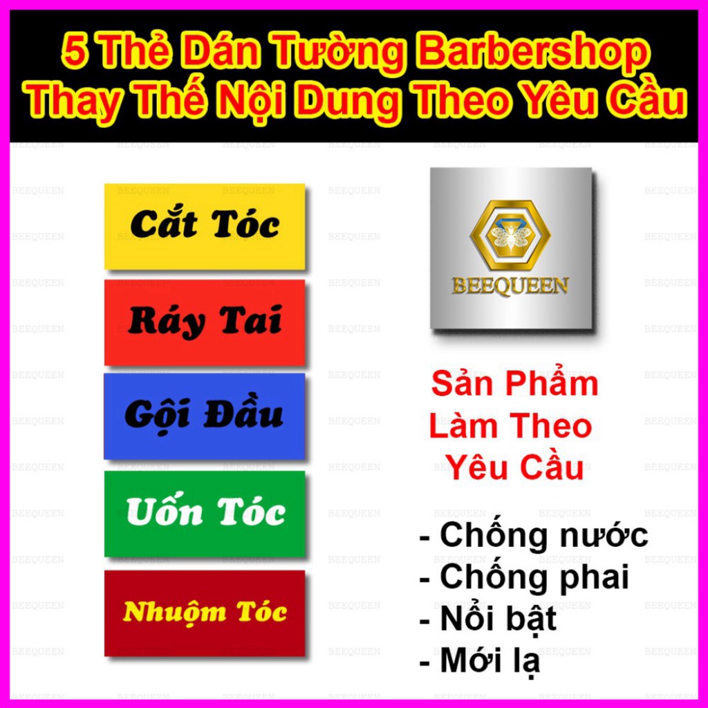 Combo 5 Thẻ Dán Tường Barber Shop - Tiệm Hớt Tóc Chống Nước Chống Phai - Thẻ dịch vụ dán tường mẫu mới