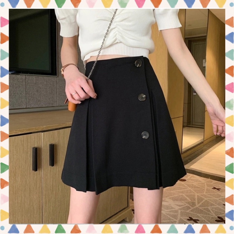 Chân váy chữ A vạt cách điệu có 3 cúc - kèm ảnh thật- M865