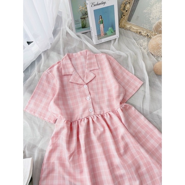 Đầm BbD hồng caro.