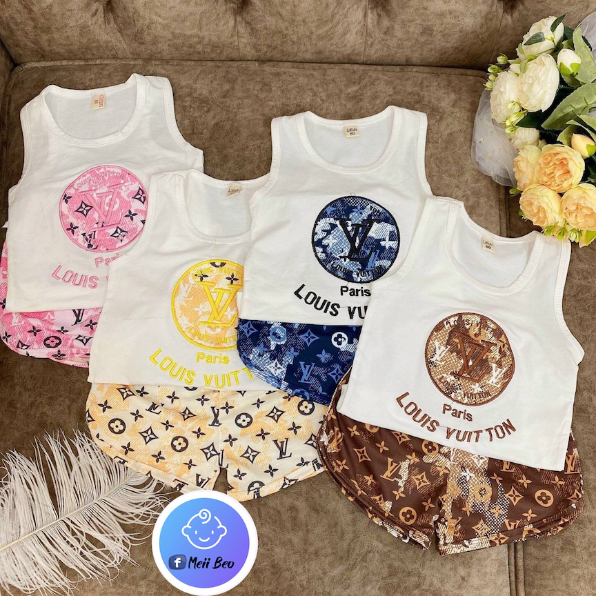 SALE  Bộ Cộc Tay Cotton 100% Bộ 3 Lỗ Phối Hình Thêu Loang LV Cực Nét  (8-22kg)  Meii Beo Shop