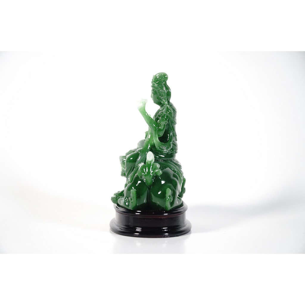 Tượng Phật Văn Thù Bồ Tát cưỡi hổ ngọc xanh - Cao 10cm