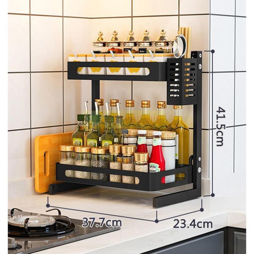 [FREESHIP❤️] KỆ GIA VỊ 2 TẦNG 3 TẦNG NHÀ BẾP INOX SƠN ĐEN (Loại dày)