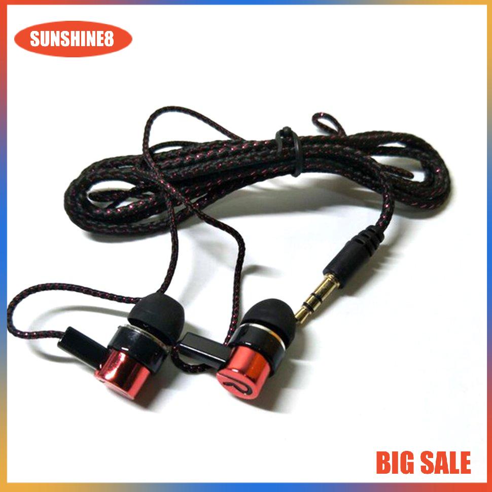 【SUN】Earphone Braided Wiring Super Bass In Ear Music Headphone HIFI Stereo Earbuds