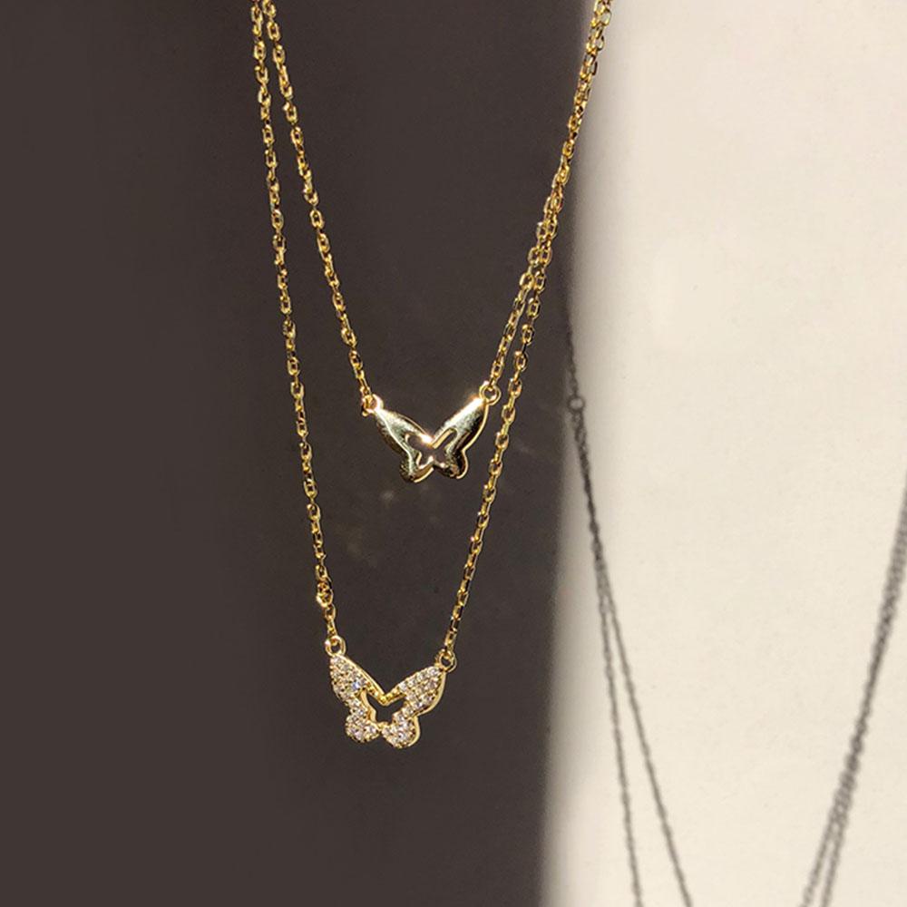 QQMALL Vòng Cổ Choker Hai Lớp Mặt Hình Bướm Đính Đá Lấp Lánh Dành Cho Nữ