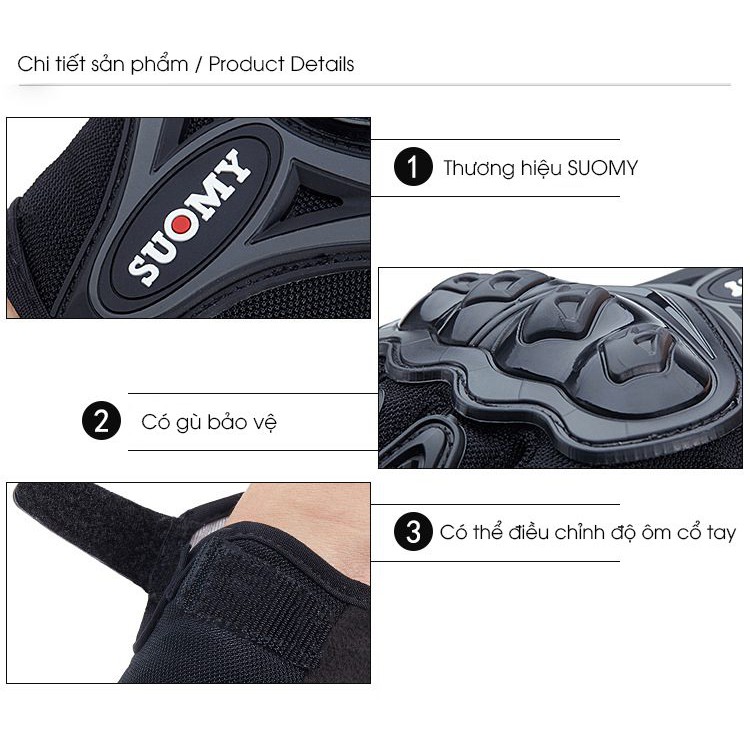 Găng tay xe máy cụt ngón chất lượng cao SUOMY – SU10H