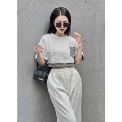 Sét bộ xốp in nổi Quần dài dáng croptop