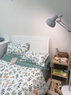Bộ chăn ga giường cotton poly hoa lá xanh Suhali Shop, vỏ chăn mền, drap nệm và 2 vỏ gối