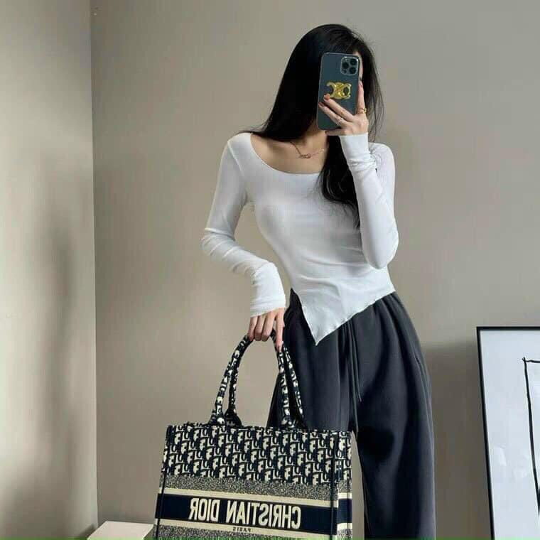 Áo Thun Dài Tay Nữ Ôm Body Xẻ Tà Trễ Vai JUNIDO A03