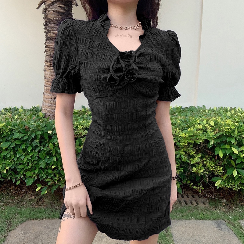 Đầm Ngắn Tay Cổ Chữ V Dáng Rộng Thời Trang Dành Cho Nữ