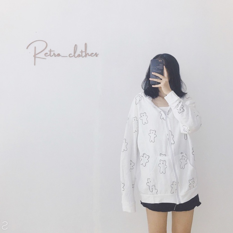 🍂 [Ảnh thật/Tự chụp] Áo khoác nỉ nữ hình gấu form rộng nỉ bông cute dễ thương màu be Hàn Quốc | BigBuy360 - bigbuy360.vn