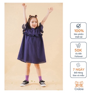 Váy công chúa bé gái CRABIE suông cộc tay phối viền ren xinh xắn - Xanh navy