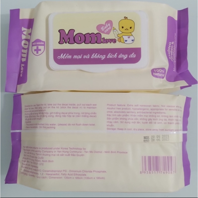 Khăn Giấy Ướt Cao Cấp MOM LOVE Siêu Dai Không Mùi An Toàn Cho Bé