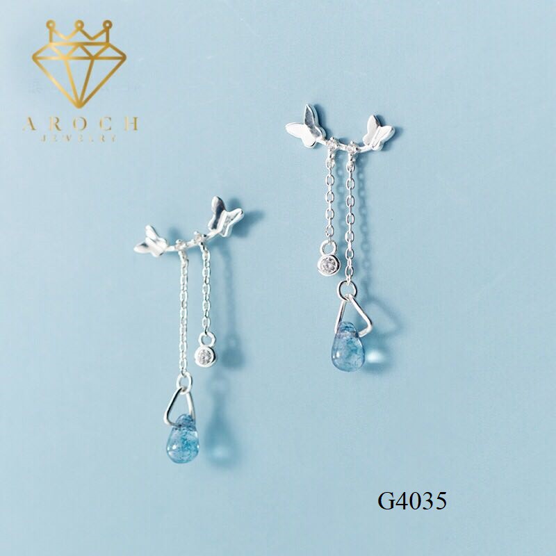 Khuyên tai bạc Ý s925 cánh bướm thả đá G4035- AROCH Jewelry