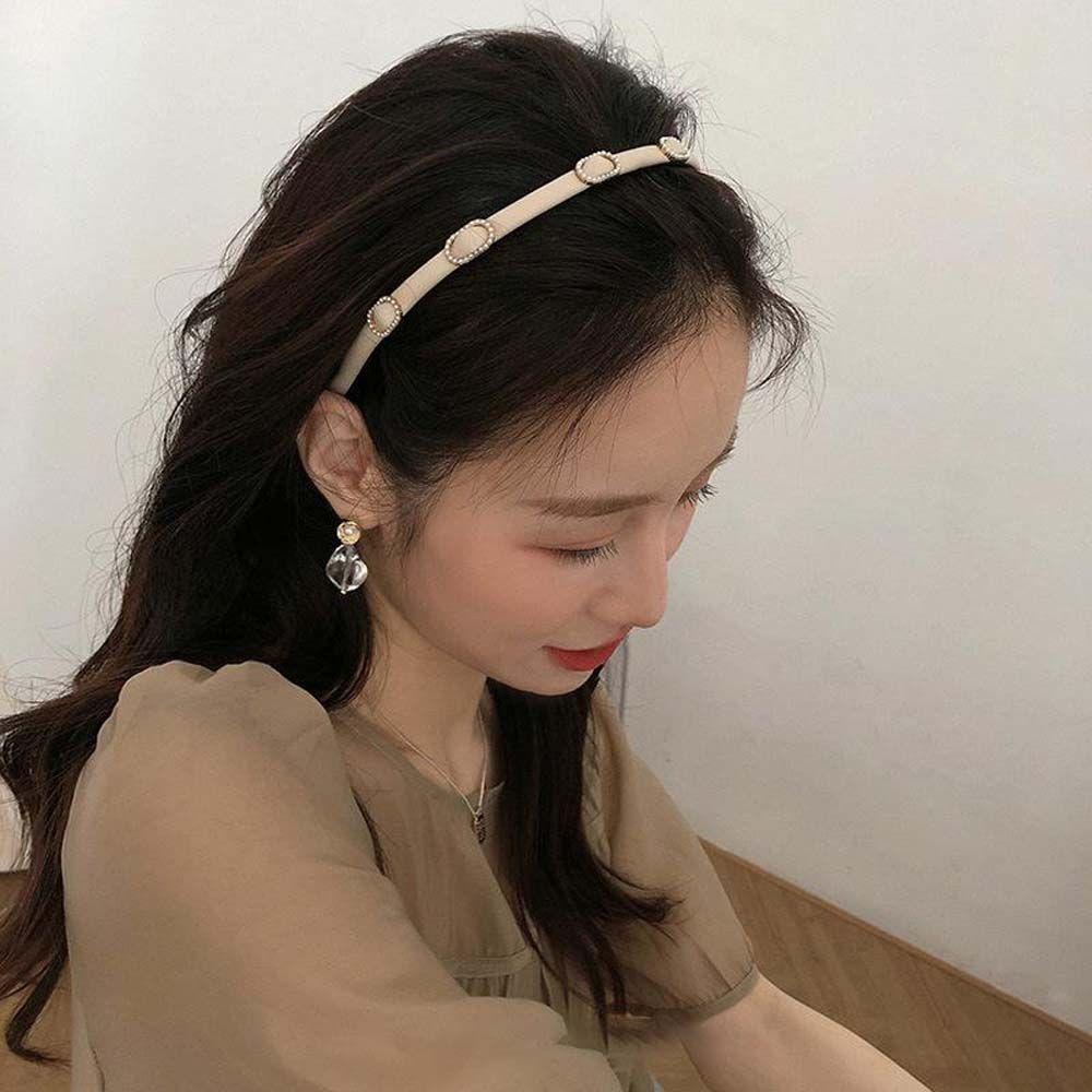 Băng Đô Cài Tóc Bằng Da PU Màu Ngà Phong Cách Retro Thanh Lịch Cho Nữ
