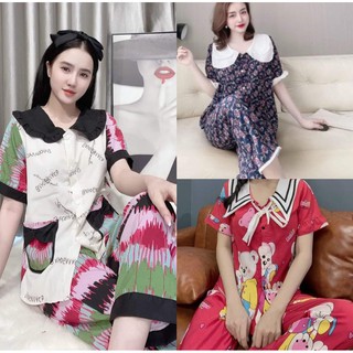 Bộ pijama tiểu thư cổ bèo, quần dài tay ngắn, 40 đến 59kg