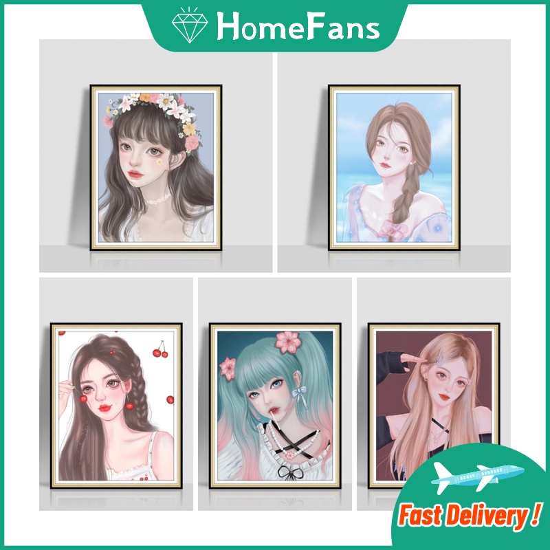 Bộ Tranh Đính Đá 5D Tự Làm Hình Cô Gái Hoạt Hình 30x40cm / 40x50cm