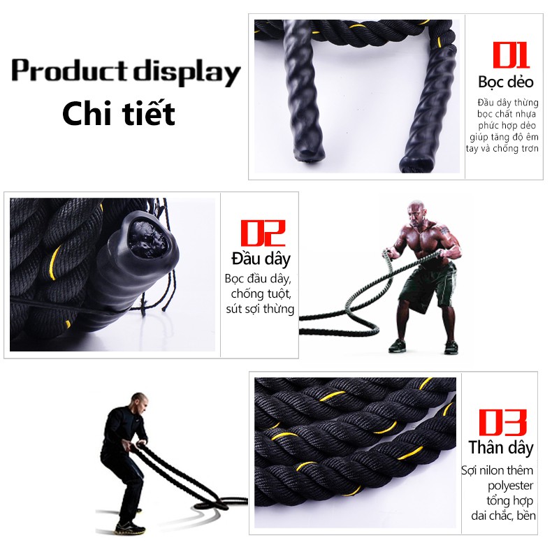 OT105 đấu dây tập thể lực rèn cơ bắp dày 38mm * Dài 12 mét  Dây quăng dây thừng to