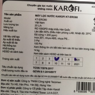 Máy lọc nước Karofi IQ ERO80 8 Cấp Lọc