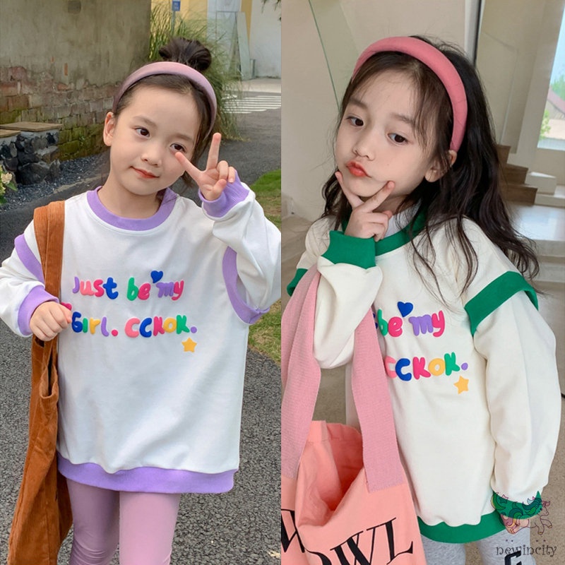 Áo Hoodie Dài Tay In Chữ Cái Phong Cách Hàn Quốc Cho Bé Gái