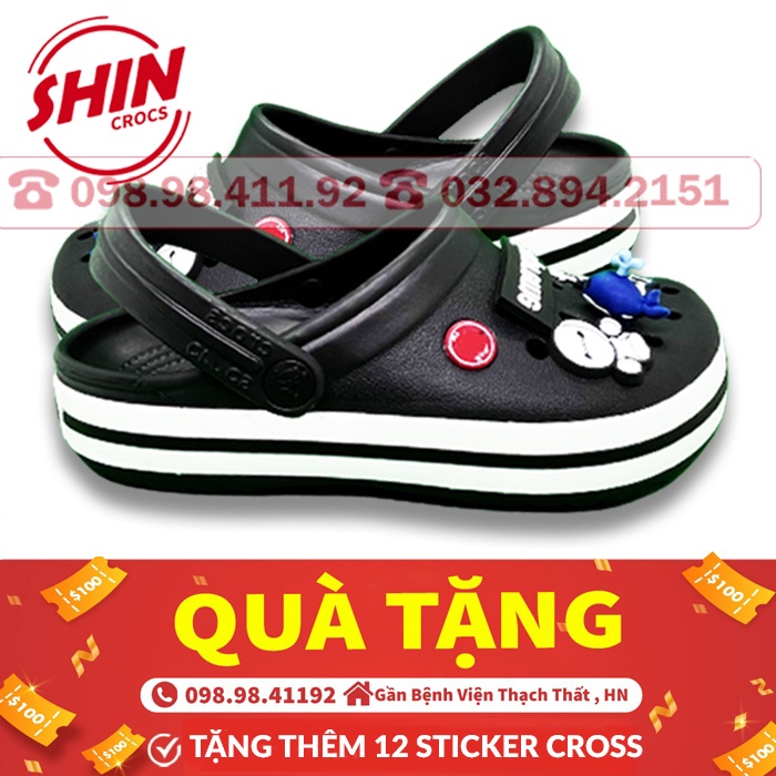 dép crossFREESHIPdép cross đế bánh mì bít đầu họa tiết đen hotrend BAN03 tặng thêm 12 sticker cross