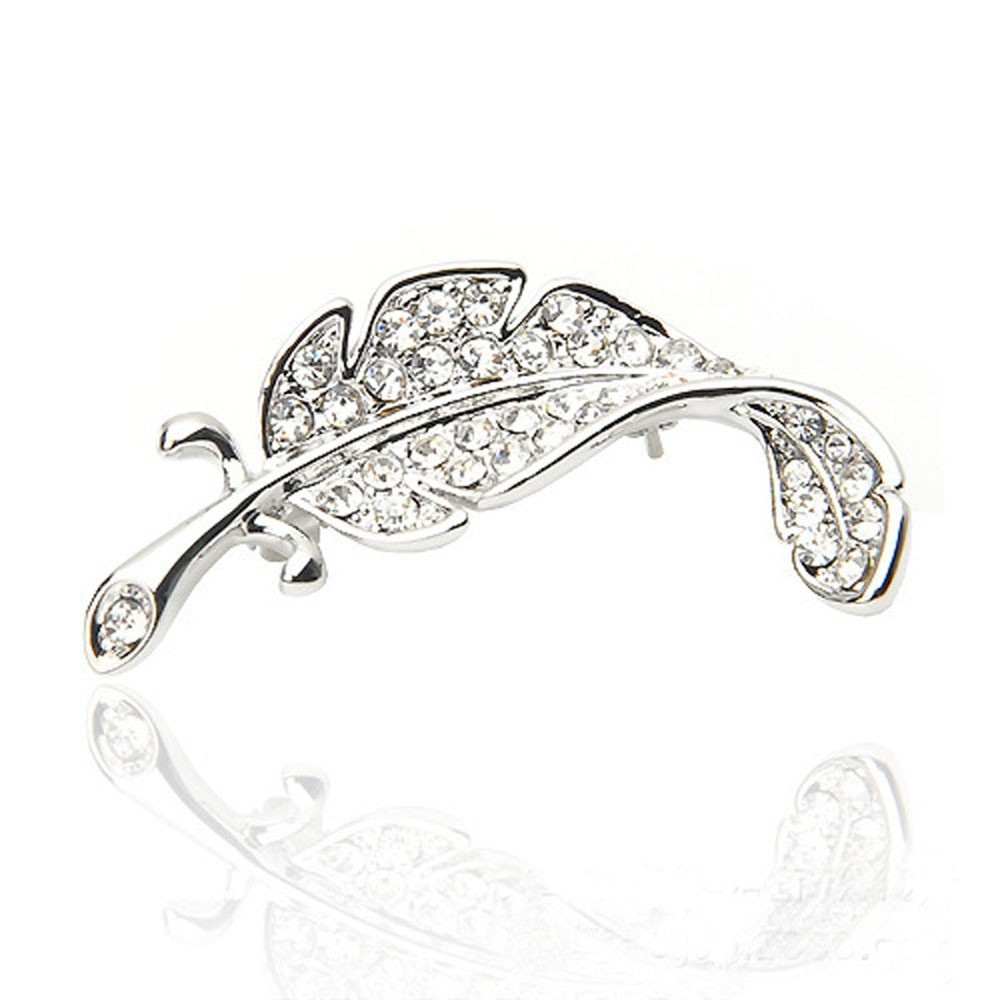 Trâm cài áo hình chiếc lá đính đá phong cách thời trang