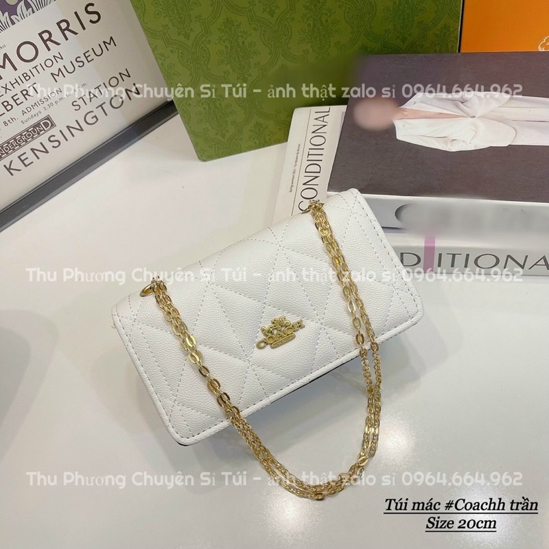 Túi đeo chéo, kẹp nách trần ô trám da sần đính logo nổi siêu xinh (ảnh thật)