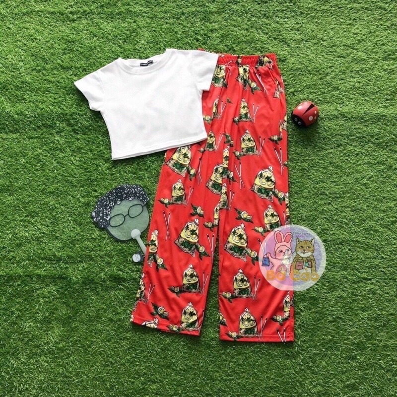 Quần bún đậu mắm tôm - quần hoạt hình cartoon pant ống rộng unisex nam nữ