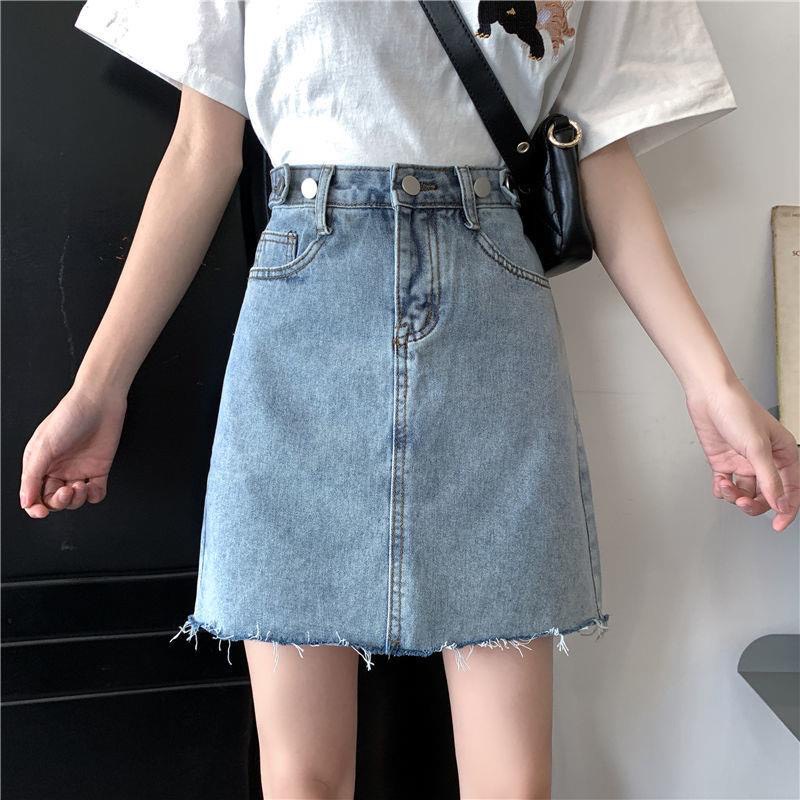 Chân váy jean ngắn váy bò demin cạp cao chữ A có cúc điều chỉnh A8