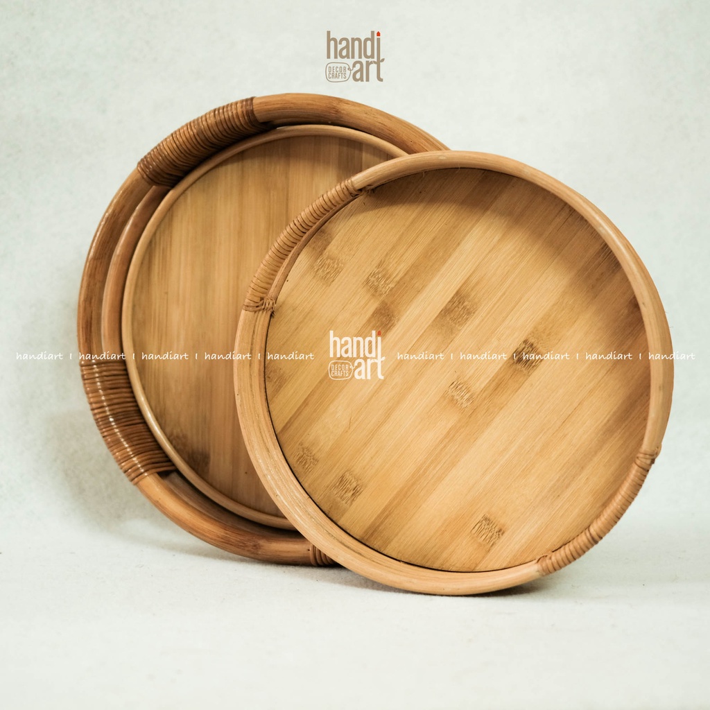 Khay song mây tròn, Khay trà bằng mây - Rattan round tray