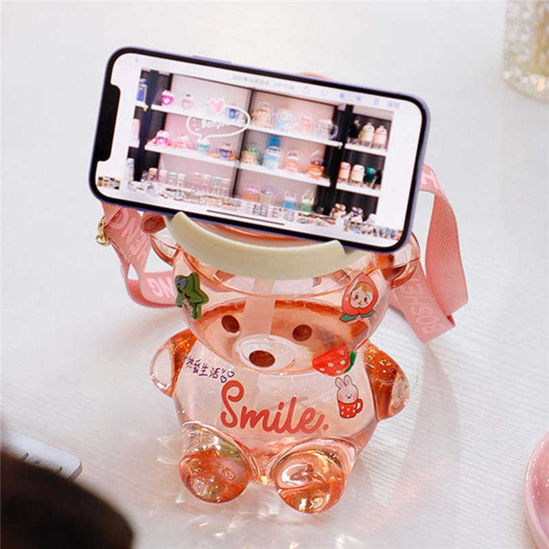 Bình Nước Nhựa Có Ống Hút Hình Gấu Dễ Thương 1000ml-1400ml JP6