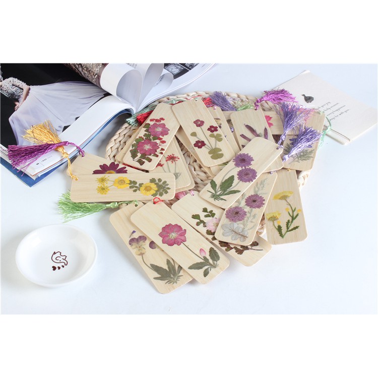 Set làm bookmark gỗ hoa khô