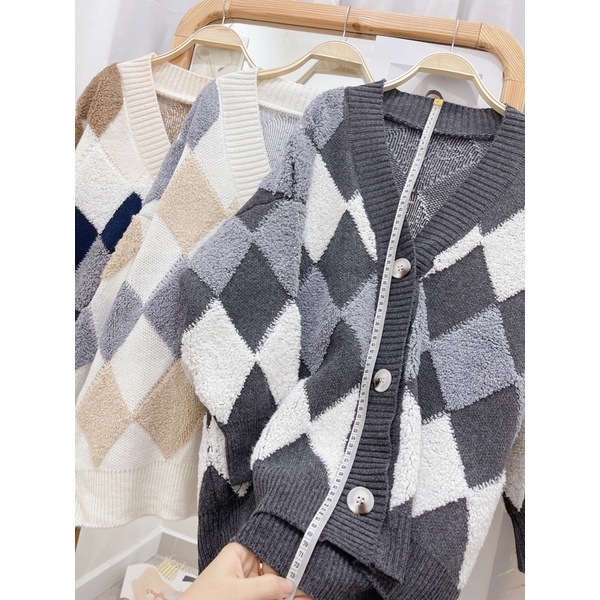 Áo khoác len cardigan trám ziczac phối màu xinh