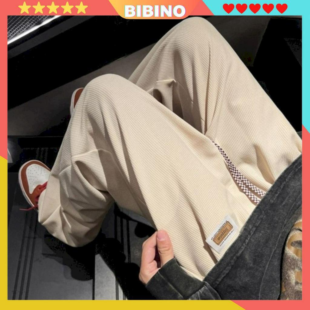 Quần ống rộng nam nữ dáng dài suông đẹp chất cotton tổ ong BIBINO Quần vải ống suông baggy thoáng mát hàn quốc QN04