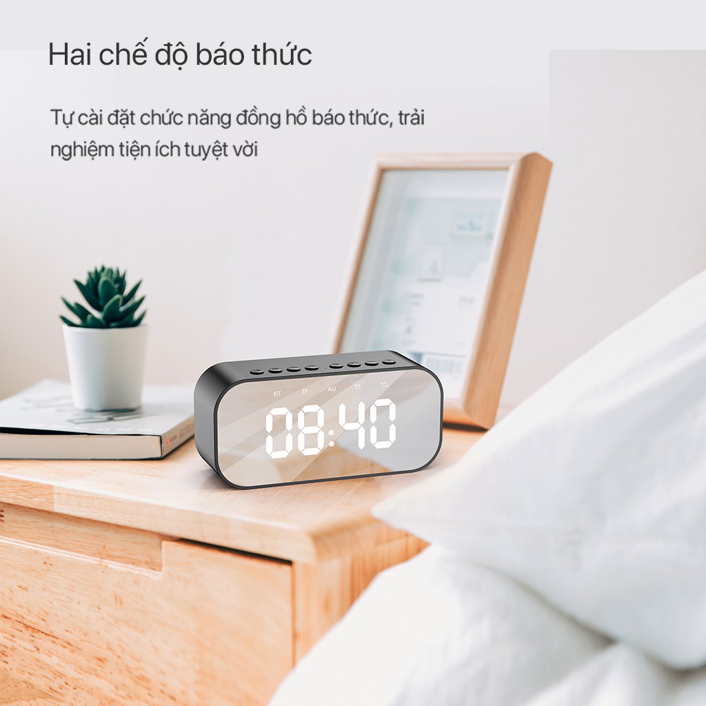 Loa Bluetooth ROBOT RB550 - Kiêm Đồng Hồ Báo Thức Màn Hình LED Tráng Gương - Hỗ Trợ Thẻ Nhớ AUX - Bảo Hành 12 Tháng