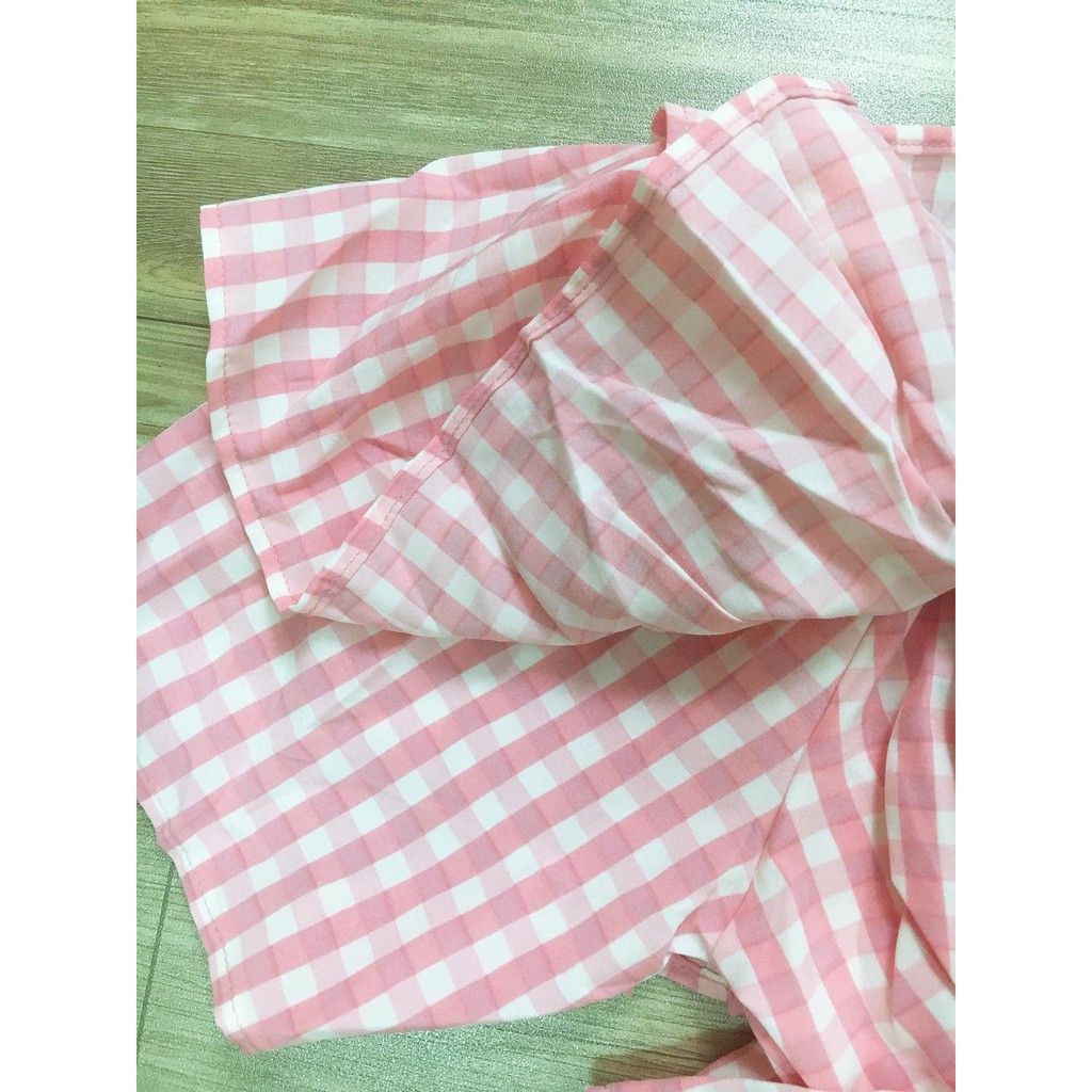 ÁO KIỂU CARO CROPTOP PHỐI BÈO TRƯỚC NGỰC | BigBuy360 - bigbuy360.vn