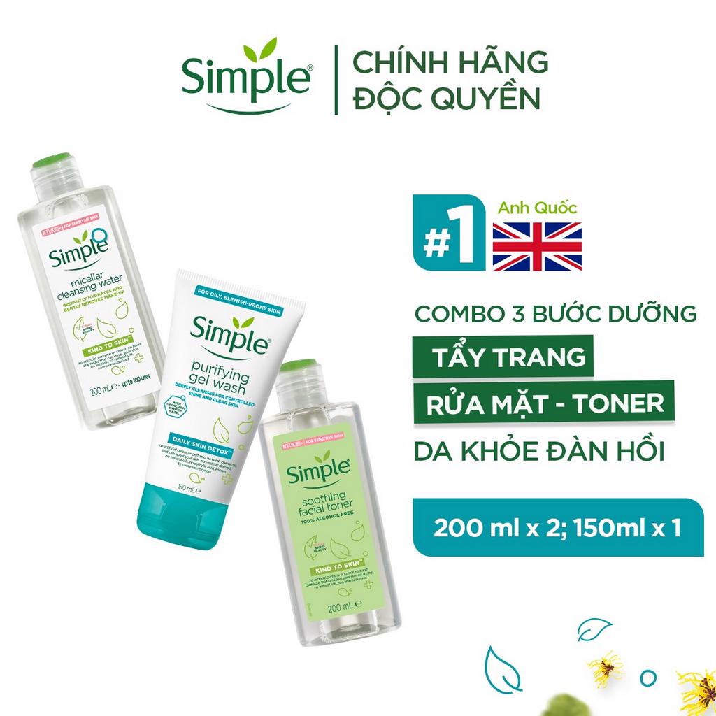 Chính hãng combo simple tẩy trang micellar 200ml + sữa rửa mặt 150ml + - ảnh sản phẩm 2