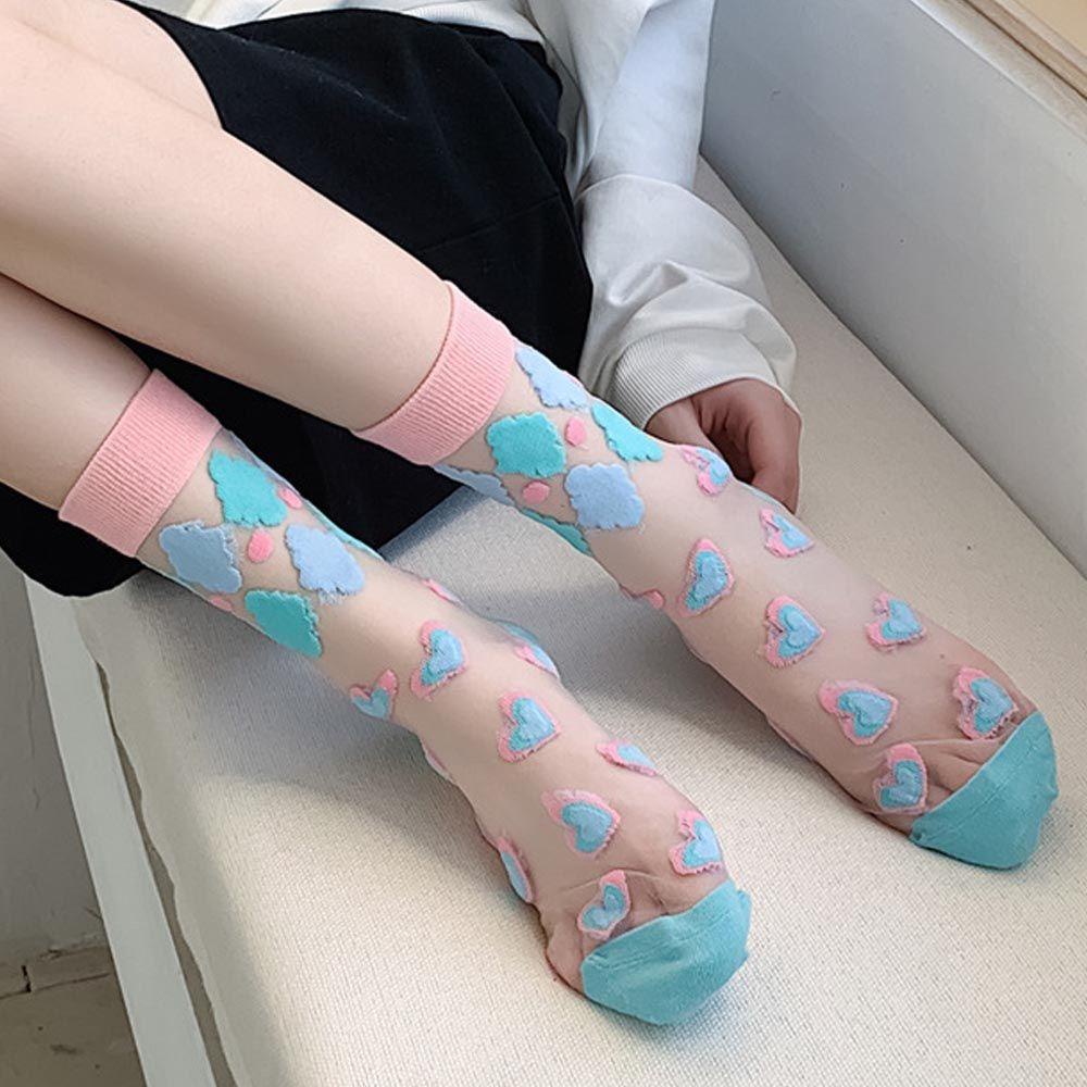 AROMA Vớ Lụa Họa Tiết Hoa Cúc / Trái Tim Ngọt Ngào Phong Cách Harajuku Cho Nữ