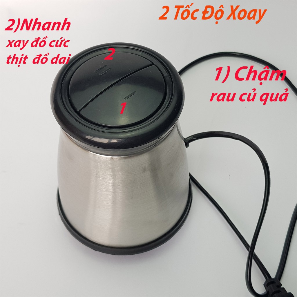 Máy Xay Thịt Cối Nhựa Trong Suốt 2L Công Suất 250W - Cối Xay Đa Năng 4 Lưỡi, Xay Thực Phẩm, Sinh Tố, Rau Củ