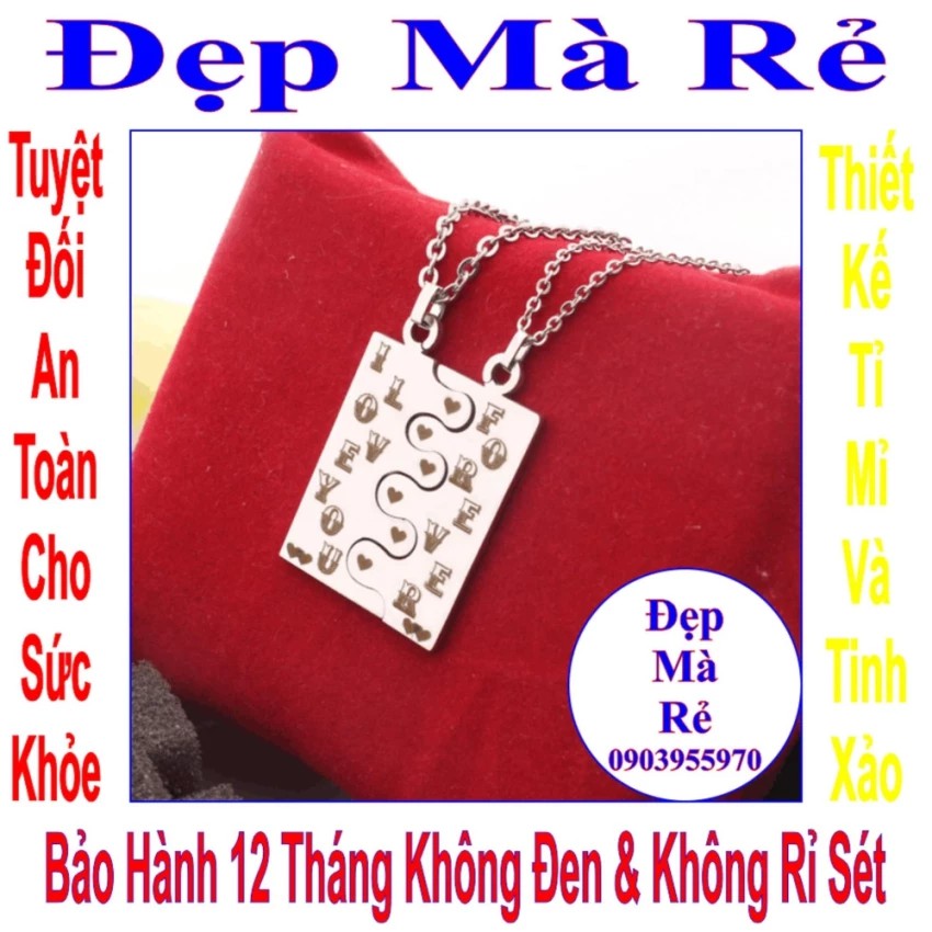 (Tặng 1 lắc đeo tay) Dây chuyền đôi inox đẹp khắc chữ I LOVE YOU/ FOREVER & 10 trái tim - Giá bán trên = 2 sợi như hình