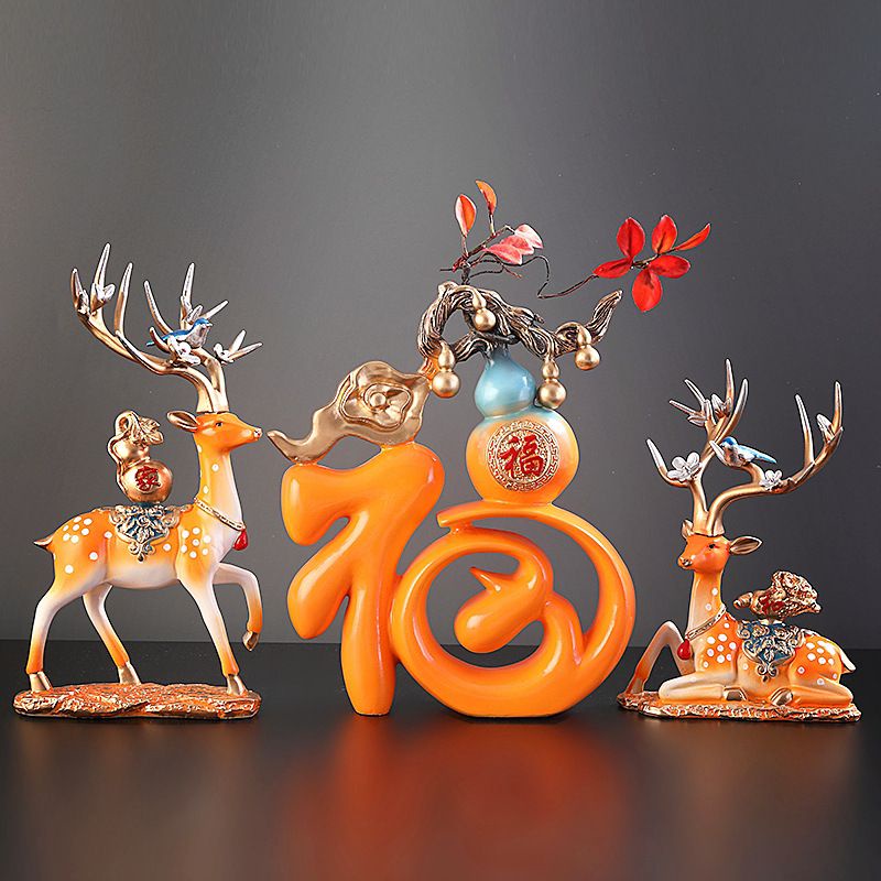 Quà tân gia hươu trang trí phòng khách trang trí tủ tivi con hươu may mắn